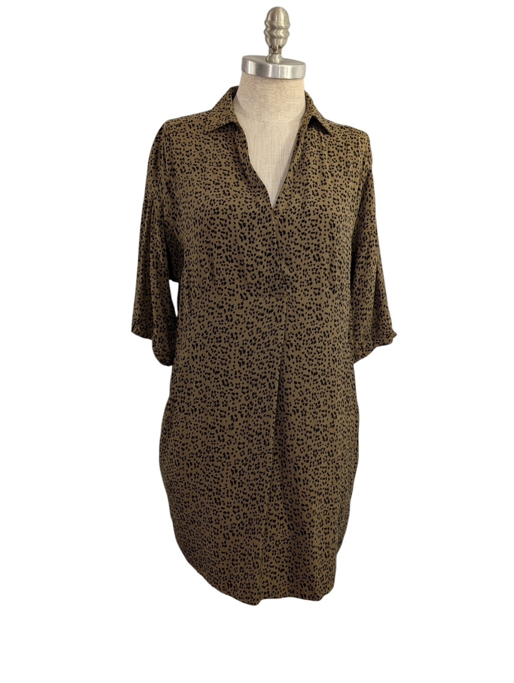 Whistles Lola V Neck Cocoon Mini Dress Leopard Print Tan Brown Size Small